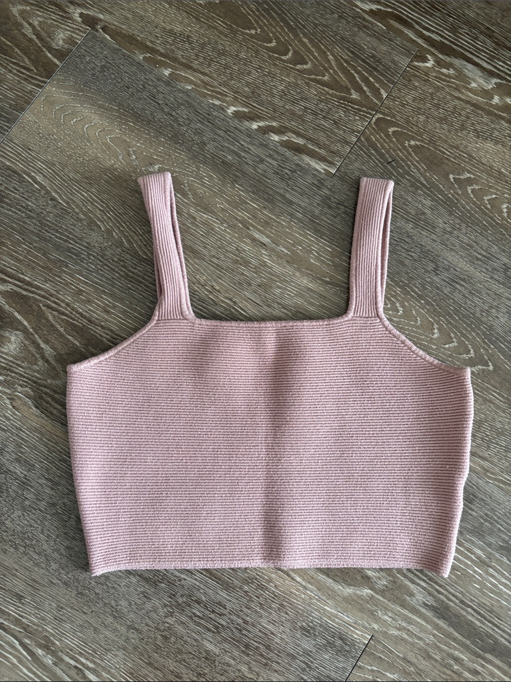 Ribbed Square-Neck Crop Tank in Dusty Pink